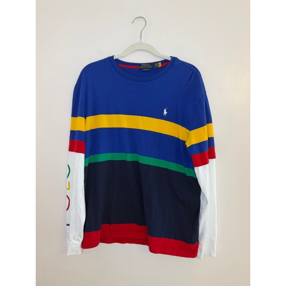 Polo Ralph Lauren Colorblock Long Sleeve Shirt Logo Sleeve Rugby Style Medium